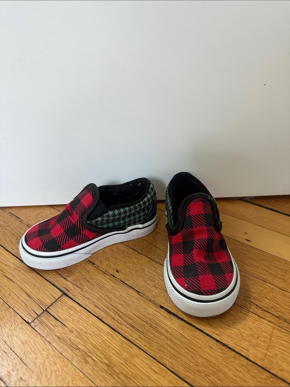 Toddler Vans Plaid Slip-On Canvas Shoes - Red, Blue & Green